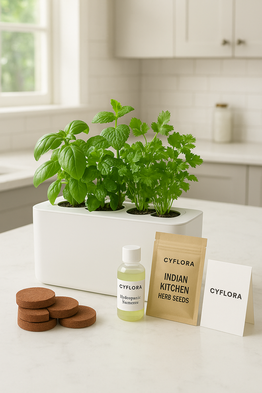 Cyflora Kitchen Herb Garden Kit – Fresh Basil, Mint, Coriander & More – Premium Hydroponic Indoor Planter
